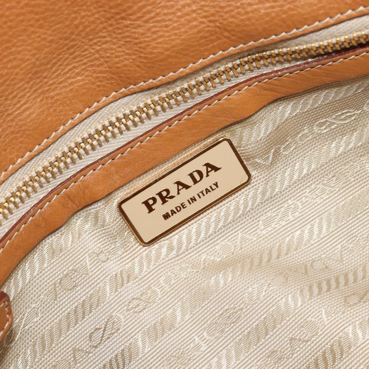 PRADA Tote Bag Leather Beige Gold Auth 181853A