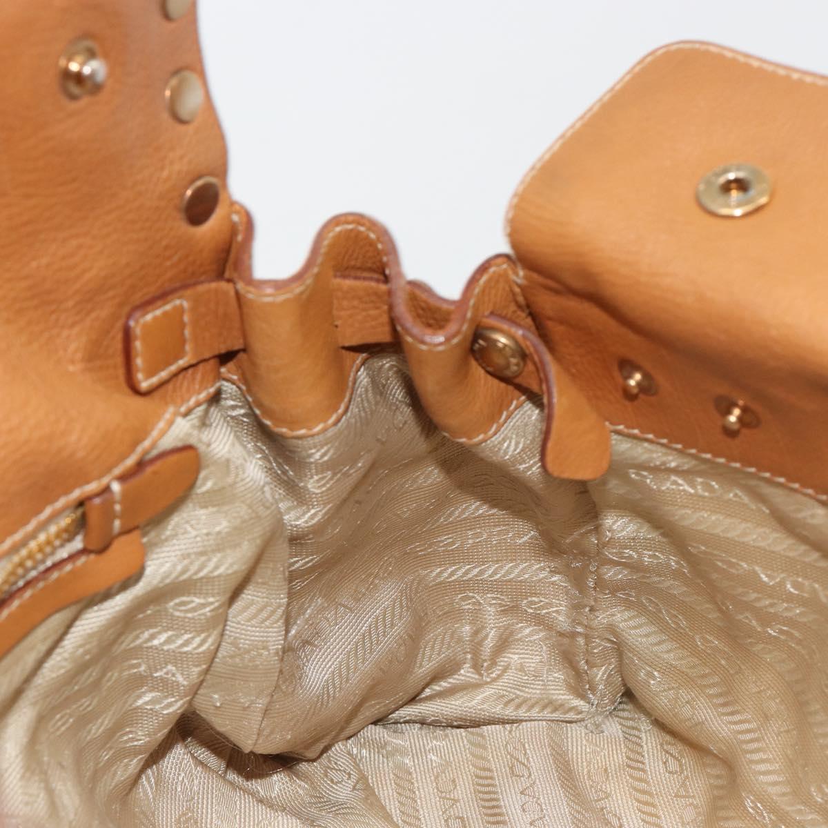 PRADA Tote Bag Leather Beige Gold Auth 181853A