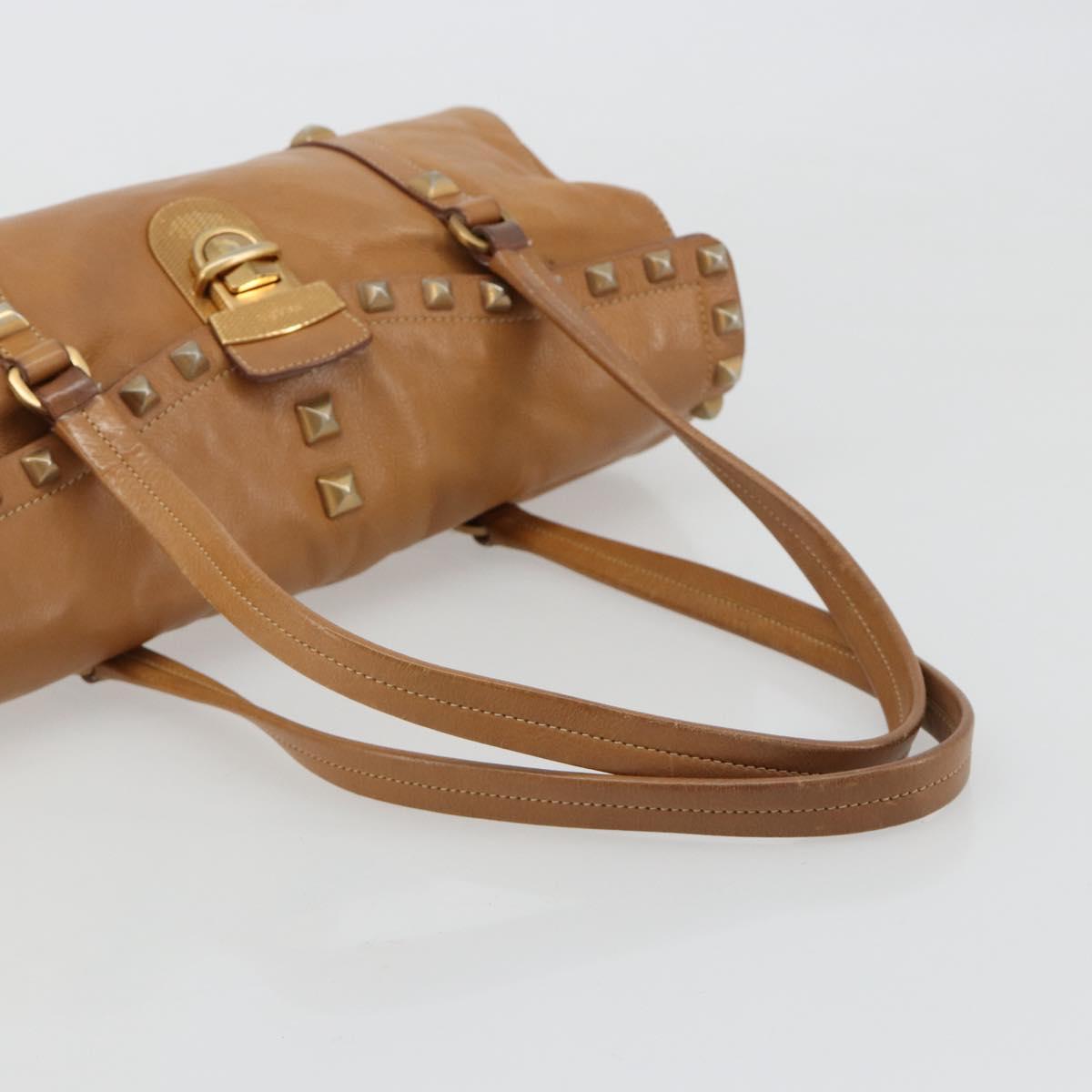 PRADA Tote Bag Leather Beige Gold Auth 181853A