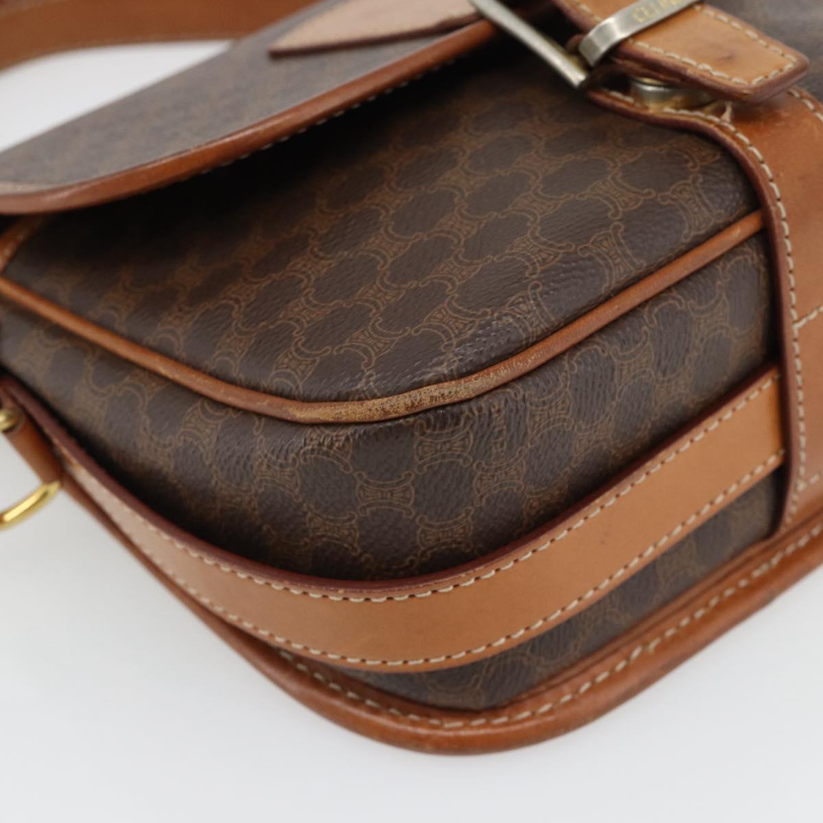 CELINE Macadam Canvas Shoulder Bag PVC Leather Brown Gold Auth 181854