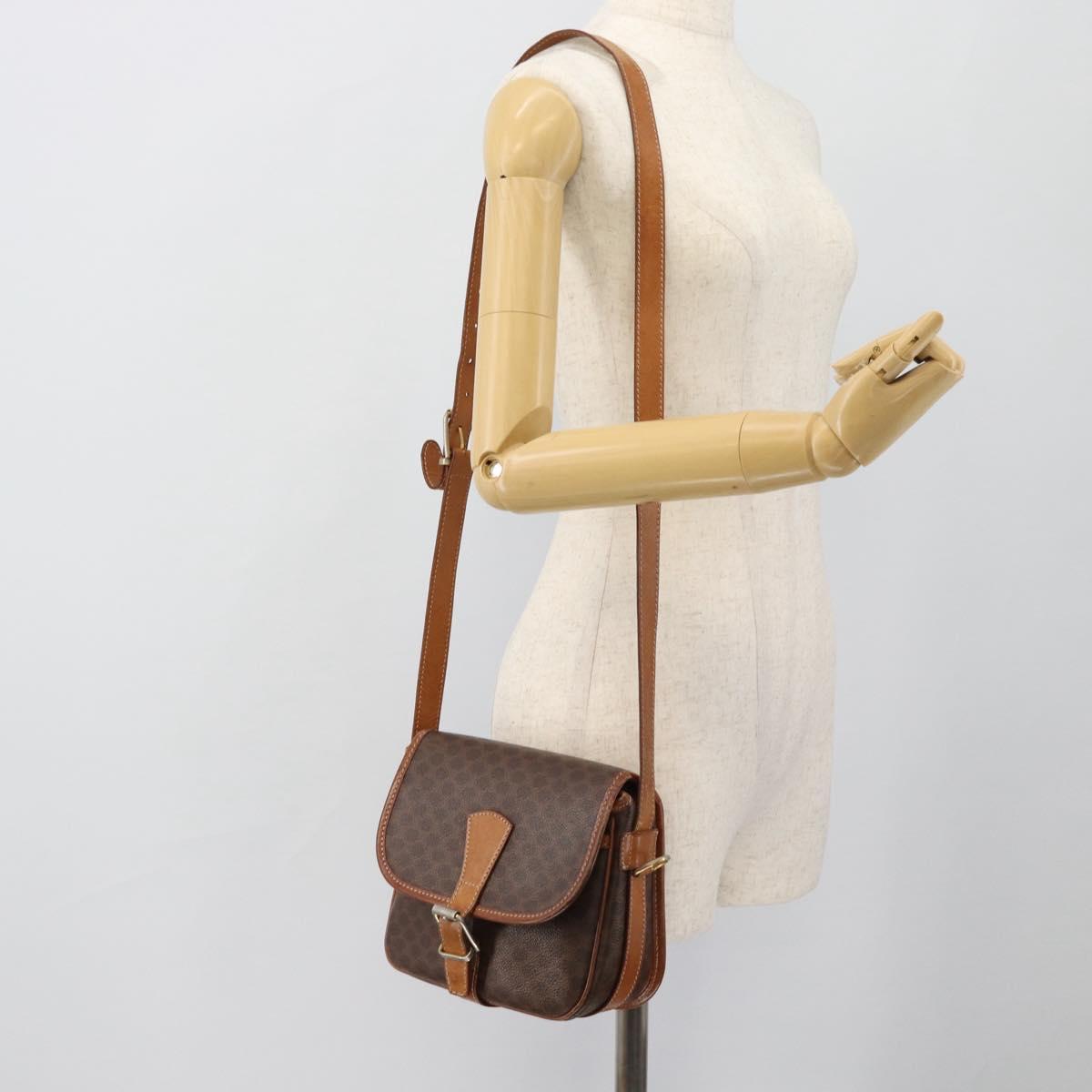 CELINE Macadam Canvas Shoulder Bag PVC Leather Brown Gold Auth 181854
