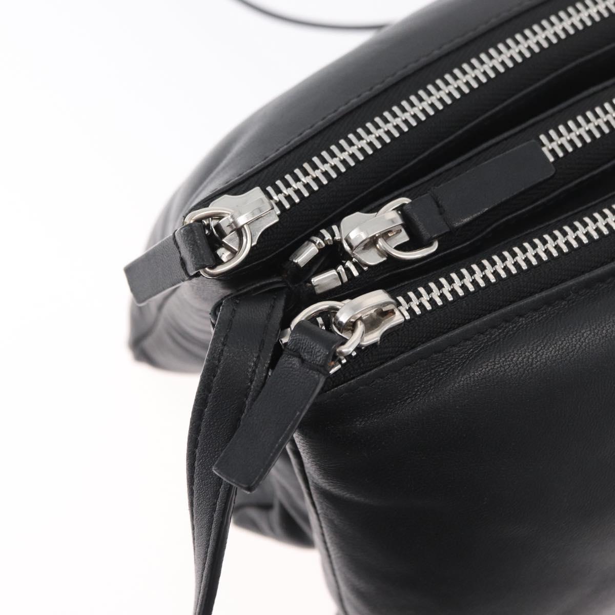 CELINE Trio Shoulder Bag Leather Black Silver Auth 181857A