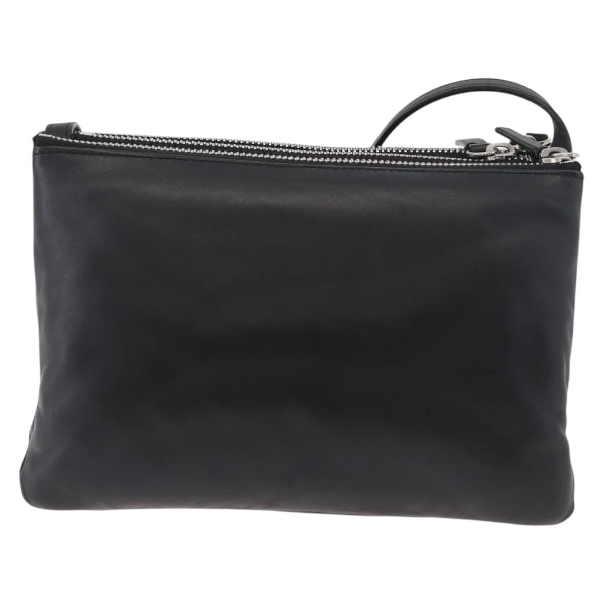 CELINE Trio Shoulder Bag Leather Black Silver Auth 181857A