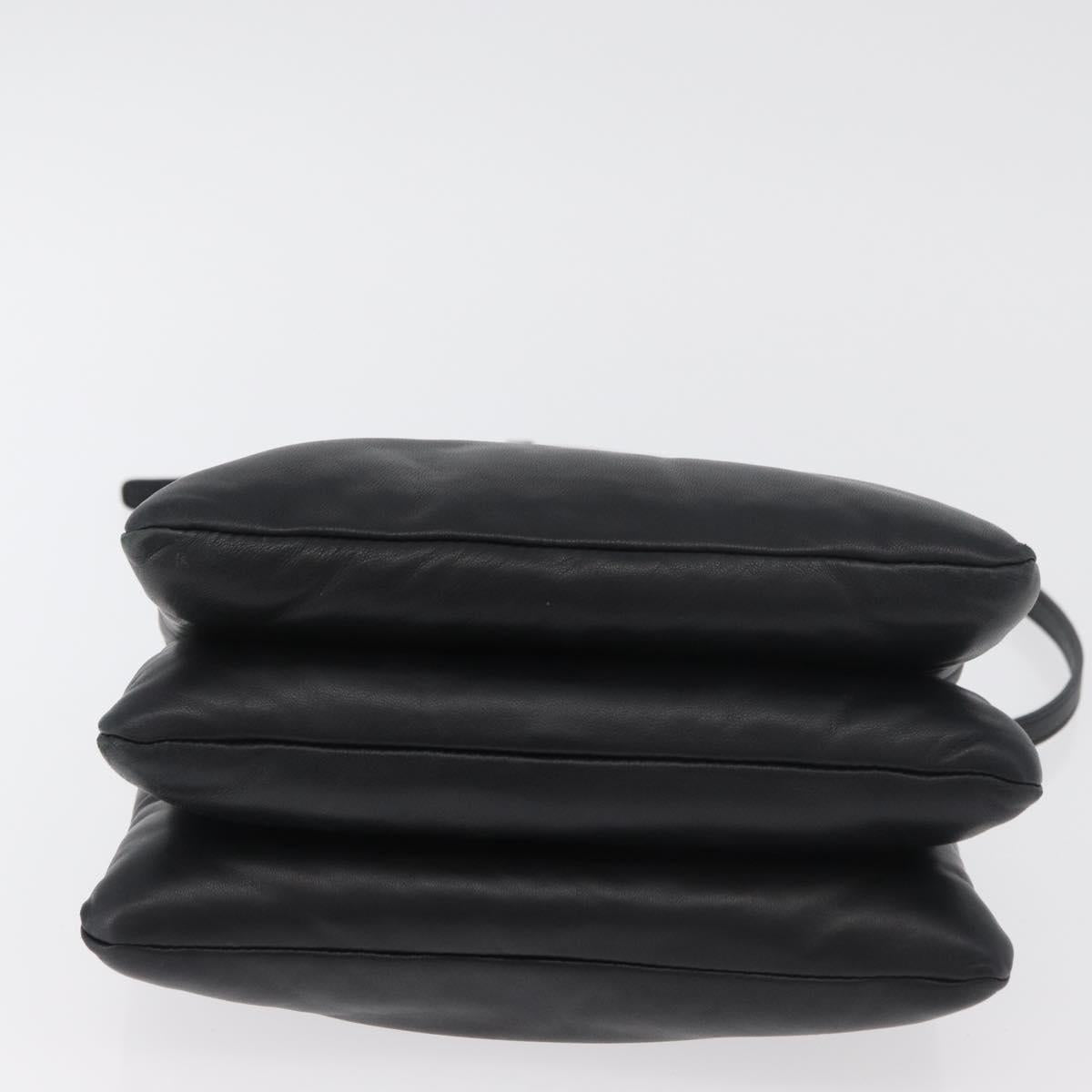 CELINE Trio Shoulder Bag Leather Black Silver Auth 181857A