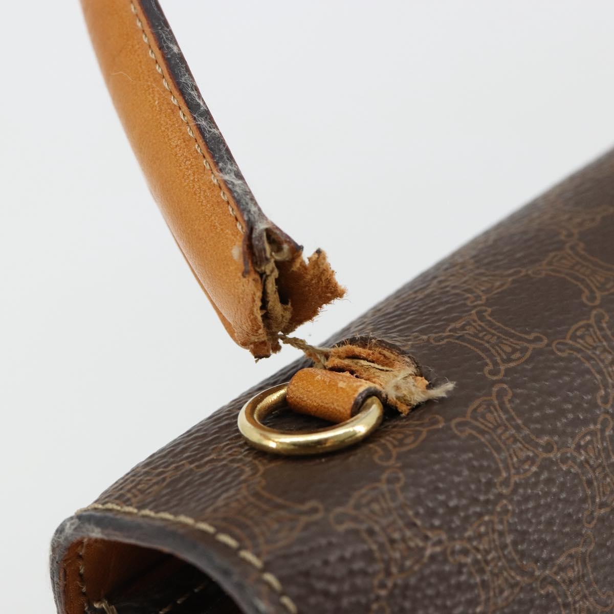 CELINE Macadam Canvas Horse Carriage Bag PVC Leather 2way Brown Gold Auth 181859