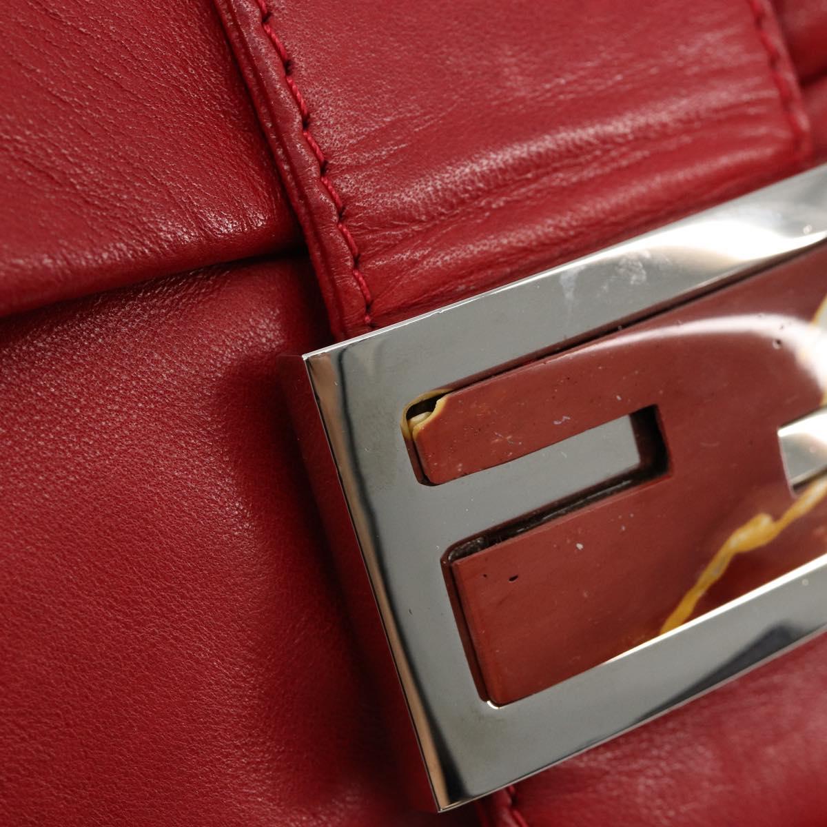 FENDI Mamma Baguette Shoulder Bag Leather Red Silver 2373 26325 Auth 181860M