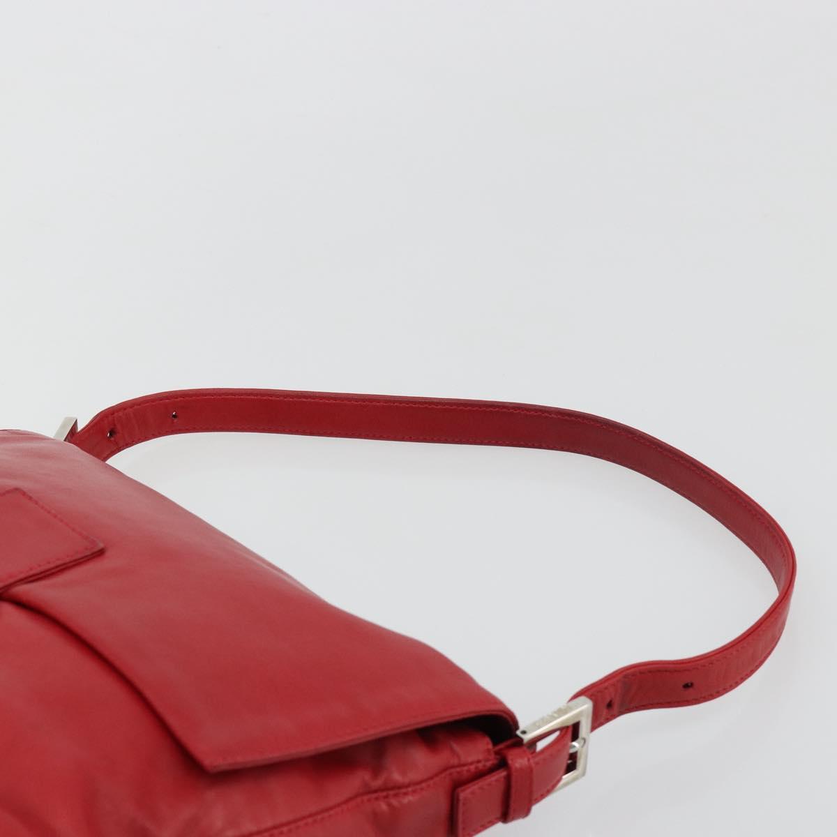 FENDI Mamma Baguette Shoulder Bag Leather Red Silver 2373 26325 Auth 181860M