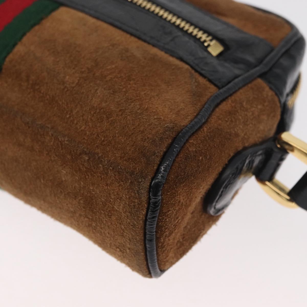 GUCCI Web Sherry Line Shoulder Bag Suede Brown Gold 573321 Auth 181861