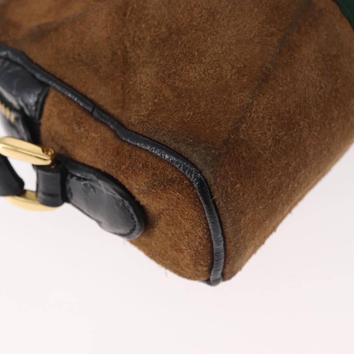 GUCCI Web Sherry Line Shoulder Bag Suede Brown Gold 573321 Auth 181861