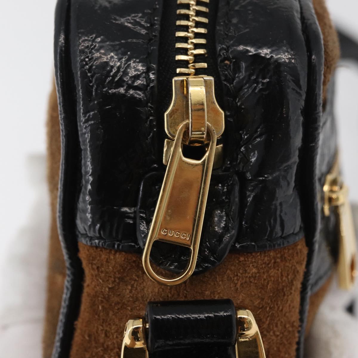 GUCCI Web Sherry Line Shoulder Bag Suede Brown Gold 573321 Auth 181861