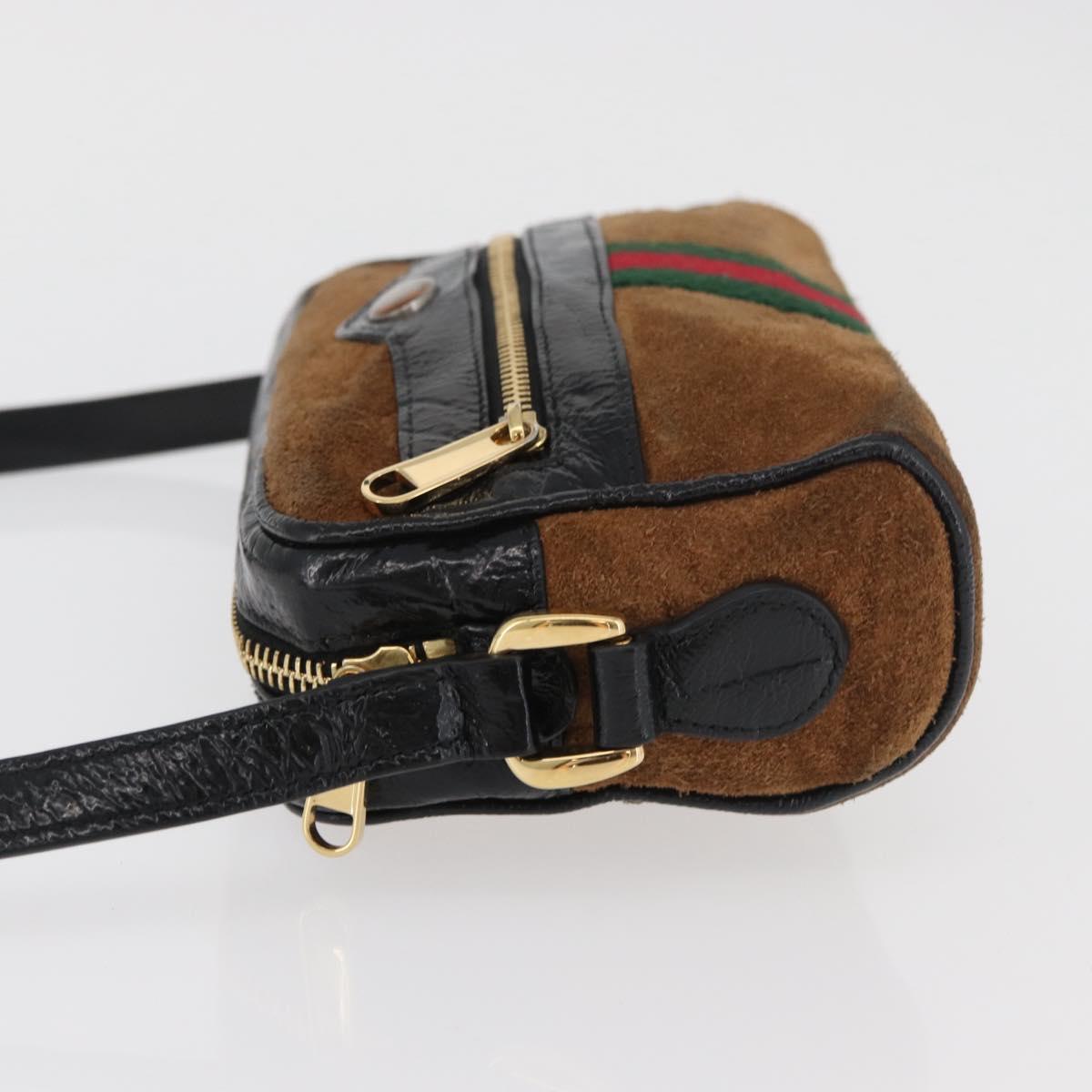 GUCCI Web Sherry Line Shoulder Bag Suede Brown Gold 573321 Auth 181861