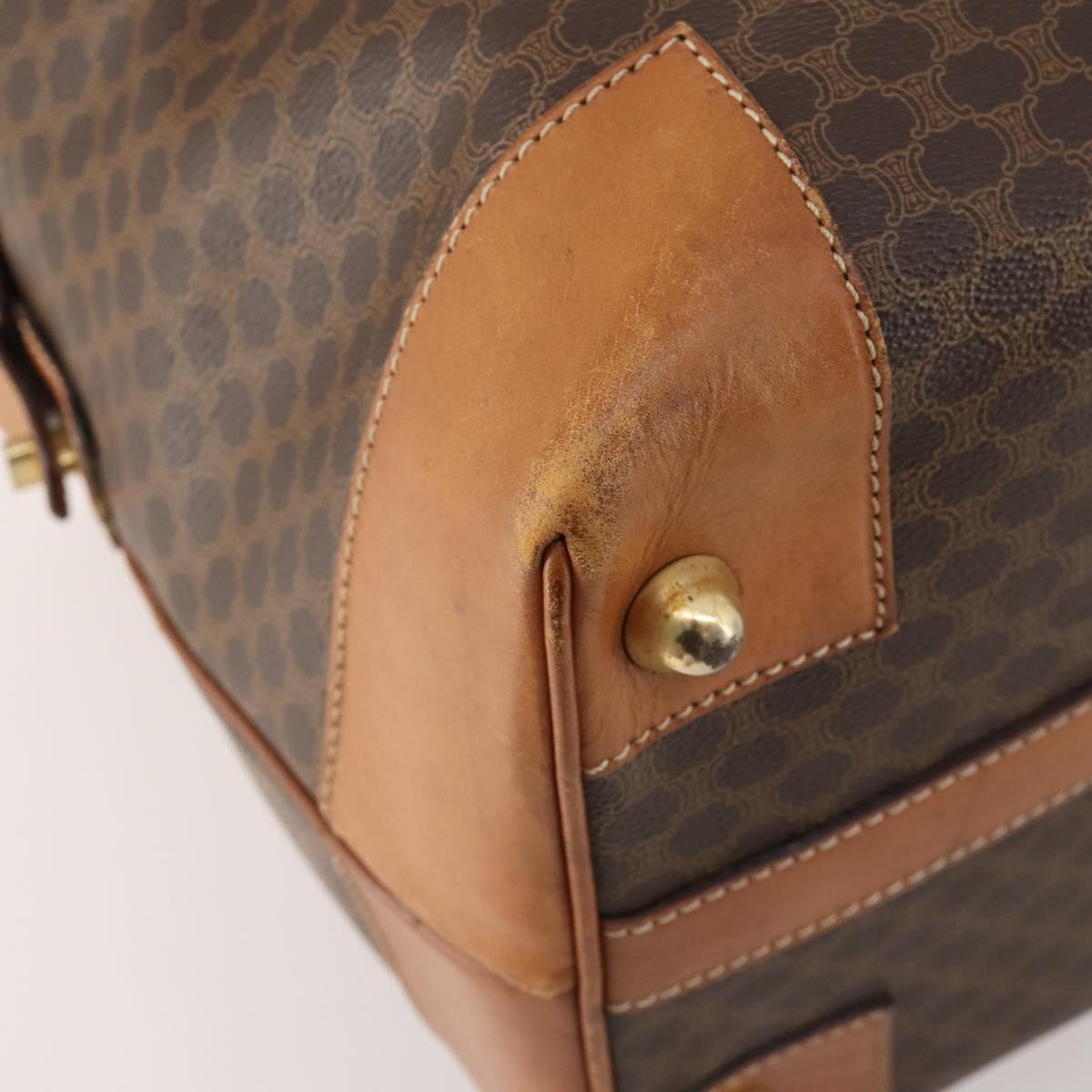 CELINE Macadam Canvas Boston Bag PVC Leather Brown Gold Auth 181862A