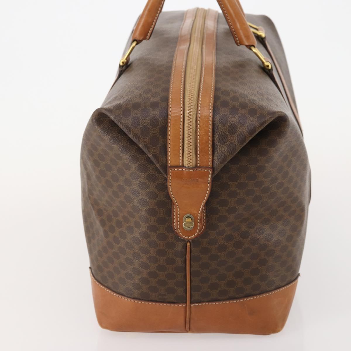 CELINE Macadam Canvas Boston Bag PVC Leather Brown Gold Auth 181862A