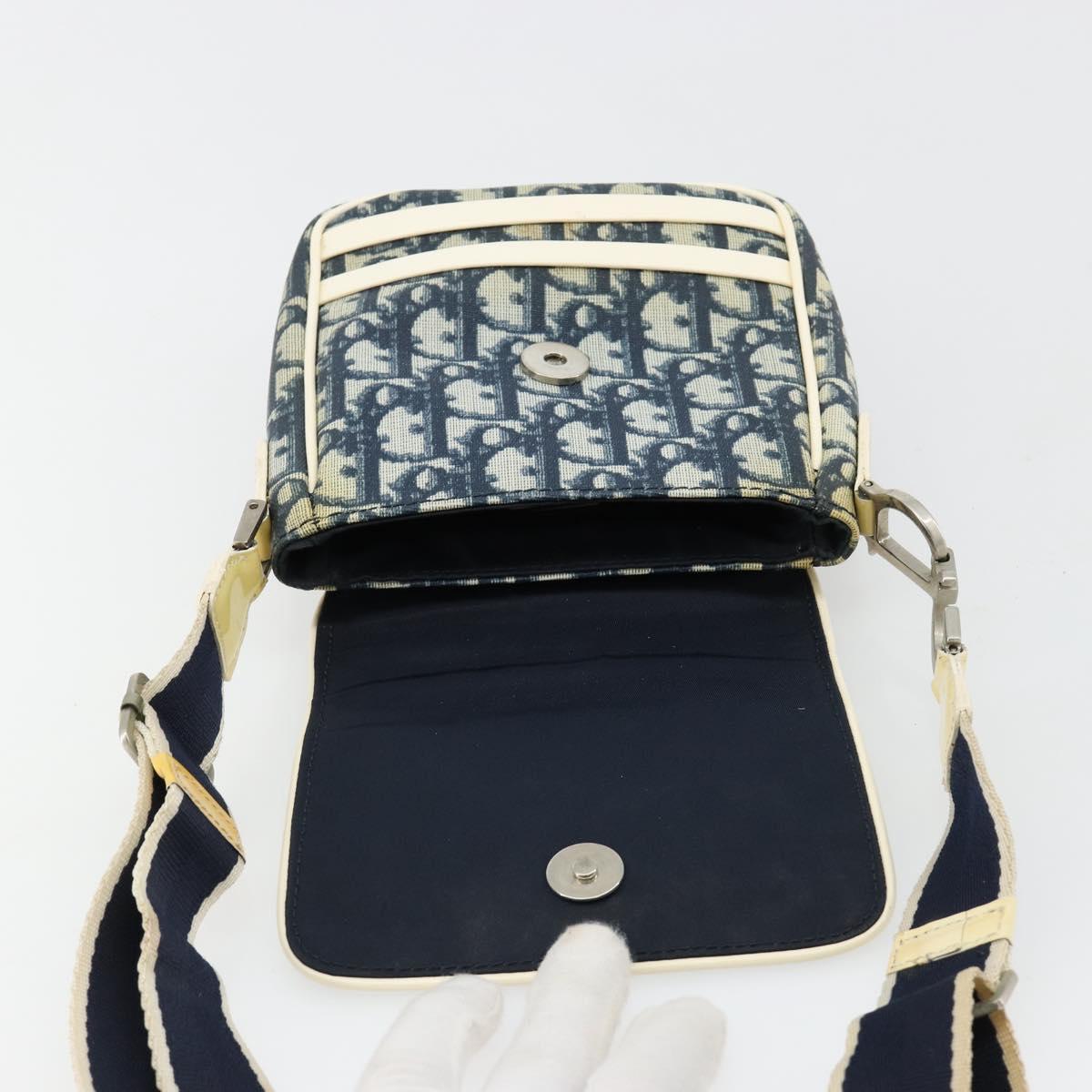Christian Dior Trotter Canvas Shoulder Bag PVC Navy Silver Auth 181869A