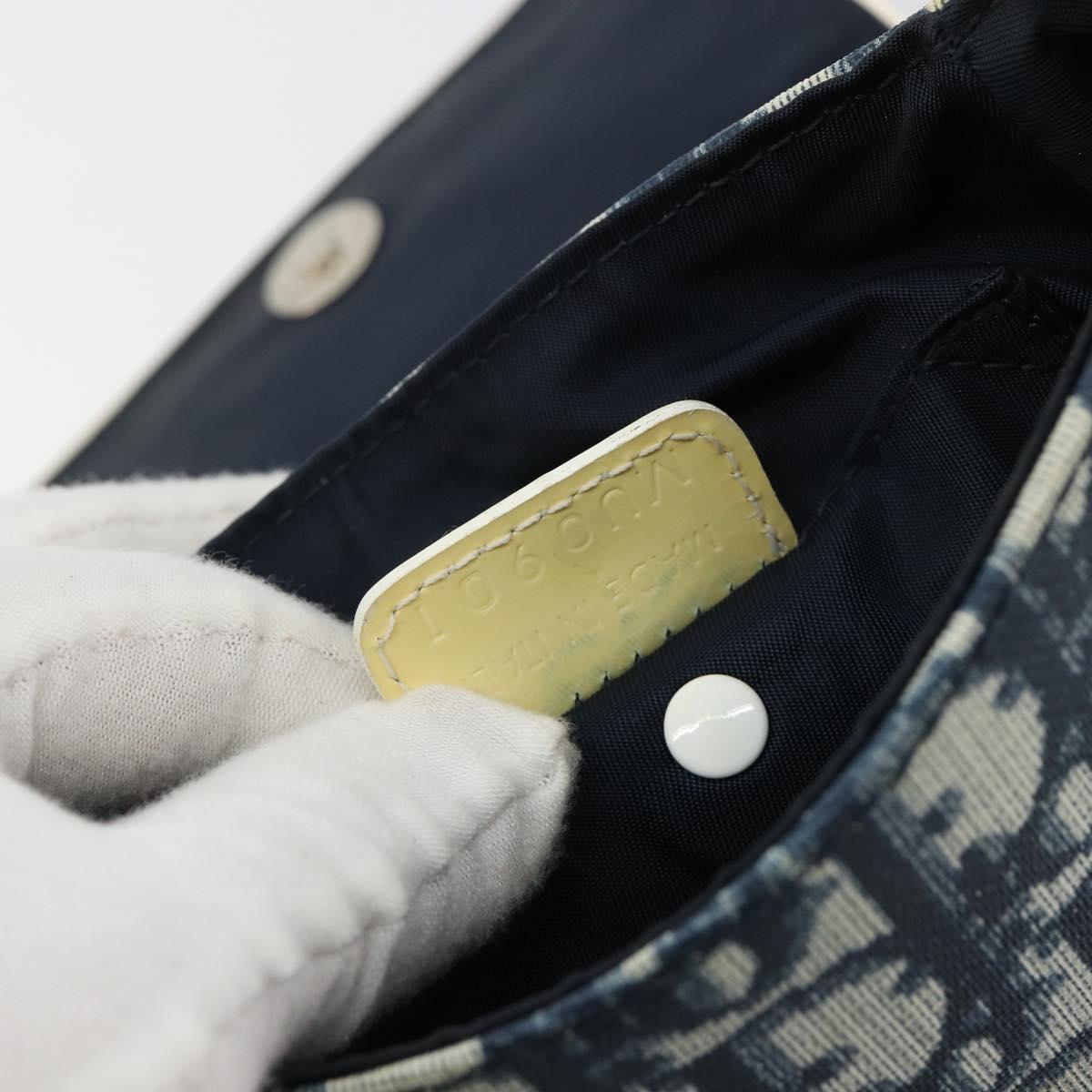 Christian Dior Trotter Canvas Shoulder Bag PVC Navy Silver Auth 181869A
