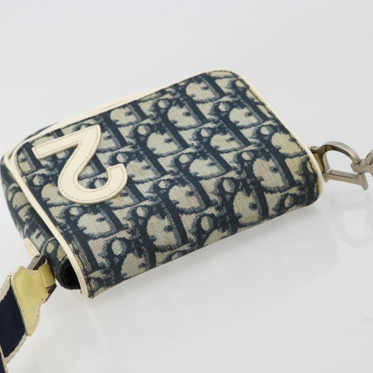 Christian Dior Trotter Canvas Shoulder Bag PVC Navy Silver Auth 181869A