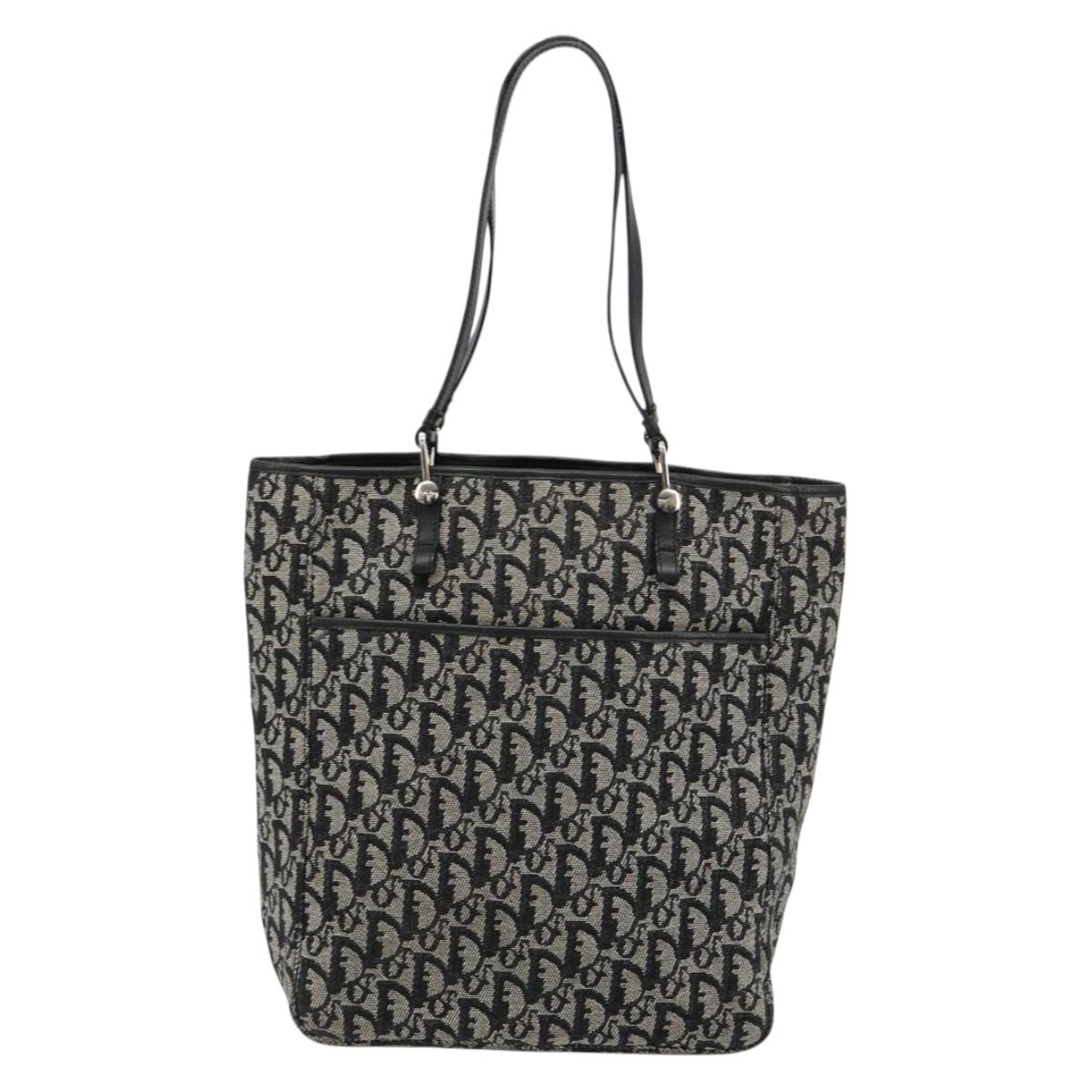 Christian Dior Trotter Canvas Tote Bag Black Silver Auth 181870A
