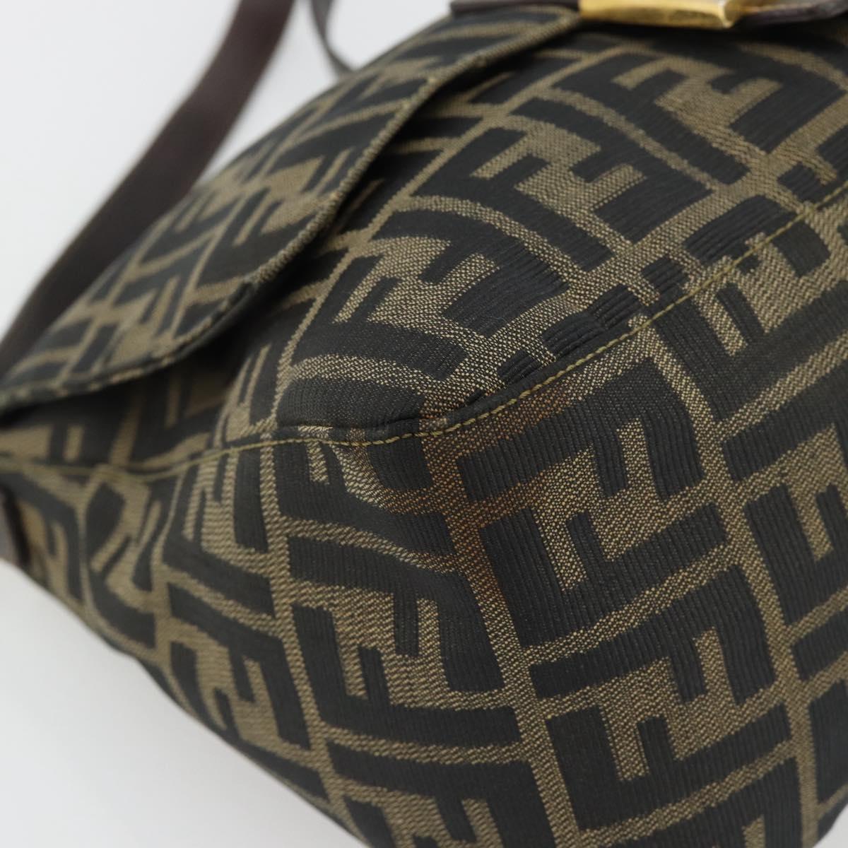 FENDI Zucca Canvas Mamma Baguette Shoulder Bag Black Brown Auth 181871M