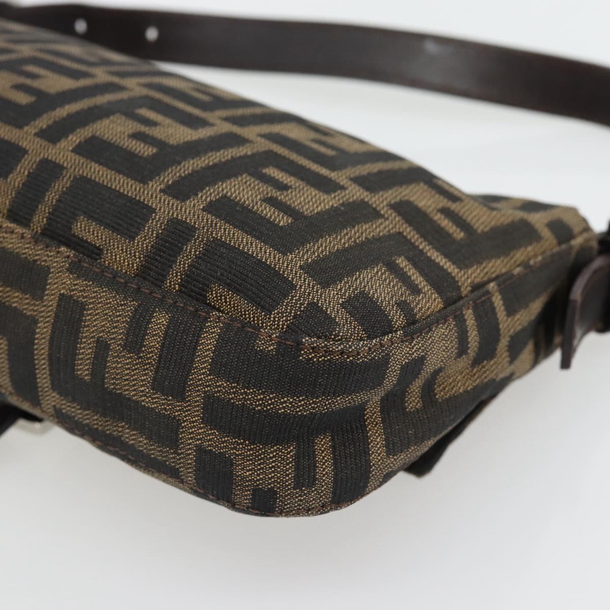 FENDI Zucca Canvas Mamma Baguette Shoulder Bag Black Brown Auth 181873SAM