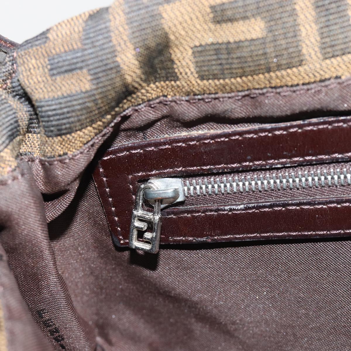 FENDI Zucca Canvas Mamma Baguette Shoulder Bag Black Brown Auth 181873SAM