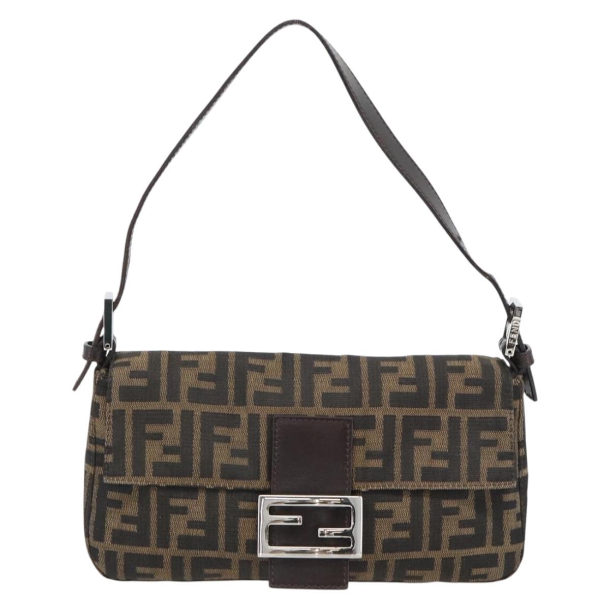 FENDI Zucca Canvas Mamma Baguette Shoulder Bag Black Brown Auth 181873SAM