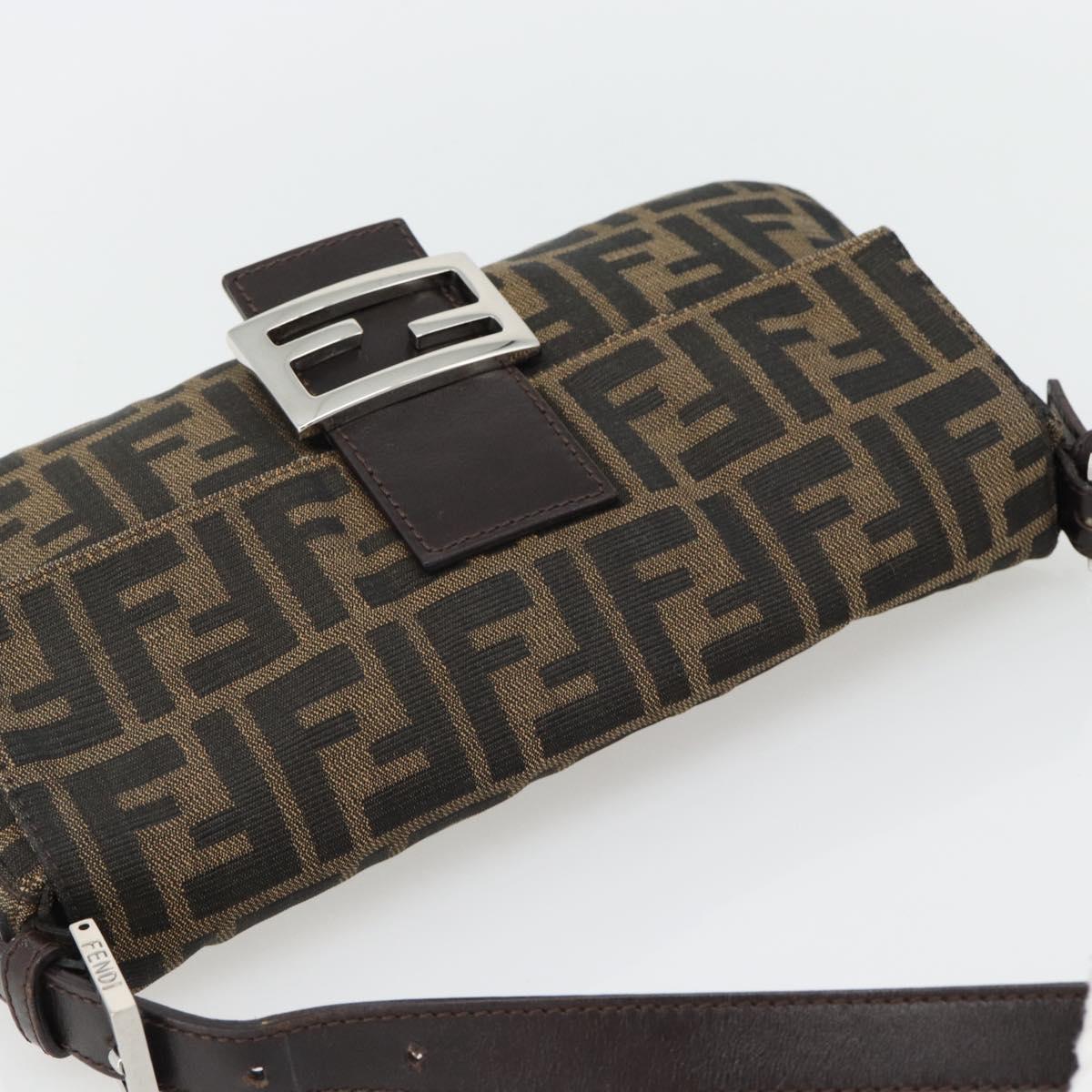 FENDI Zucca Canvas Mamma Baguette Shoulder Bag Black Brown Auth 181873SAM
