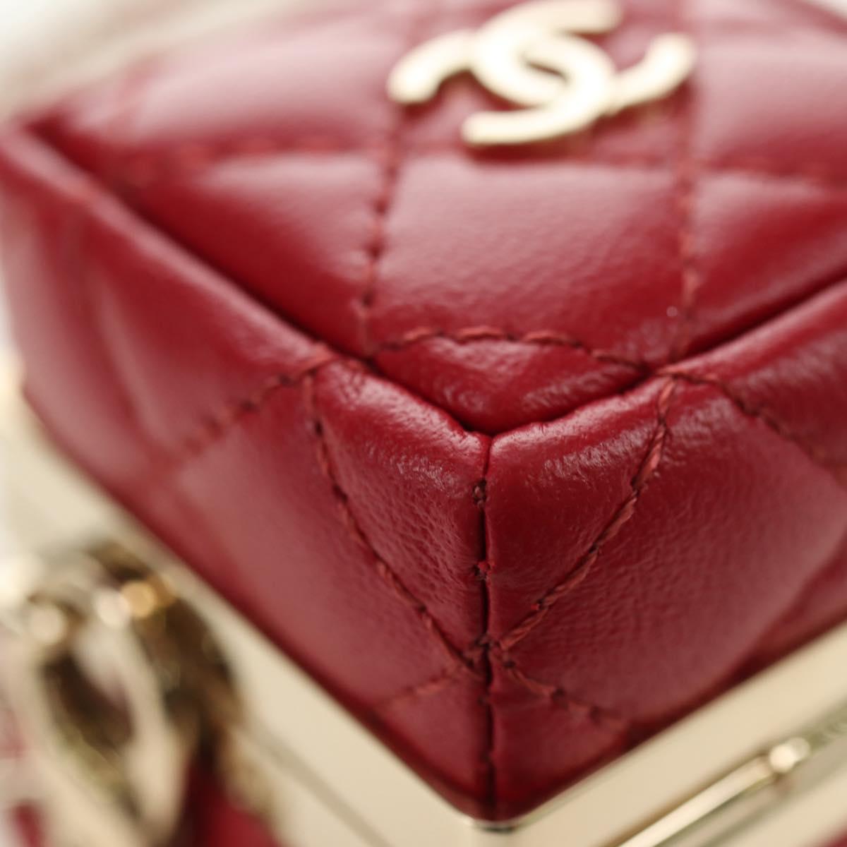 CHANEL Matelasse Bag Charm Lamb Skin Red Gold CC Auth 181875SAM