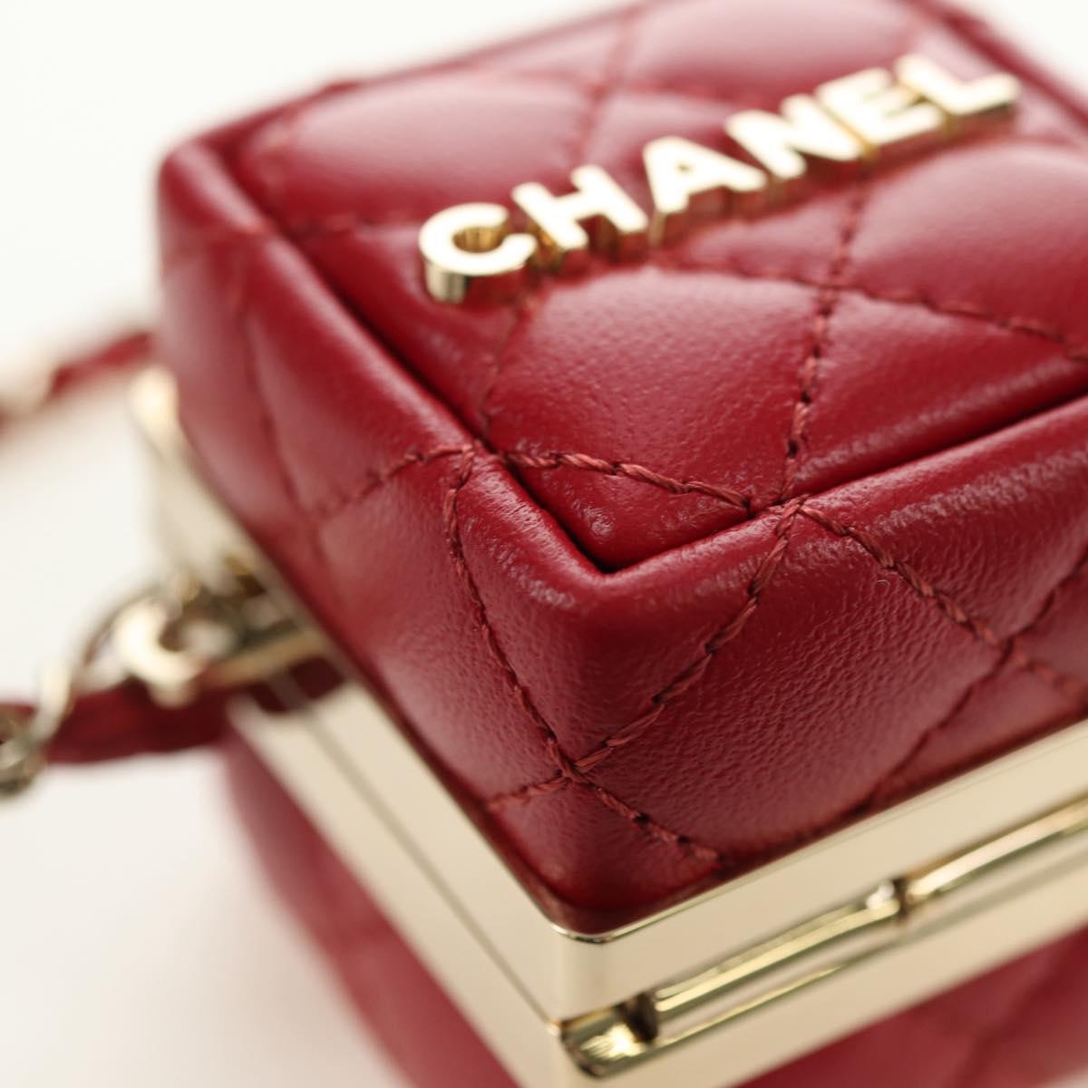 CHANEL Matelasse Bag Charm Lamb Skin Red Gold CC Auth 181875SAM