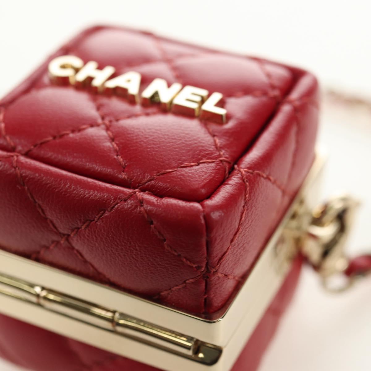 CHANEL Matelasse Bag Charm Lamb Skin Red Gold CC Auth 181875SAM