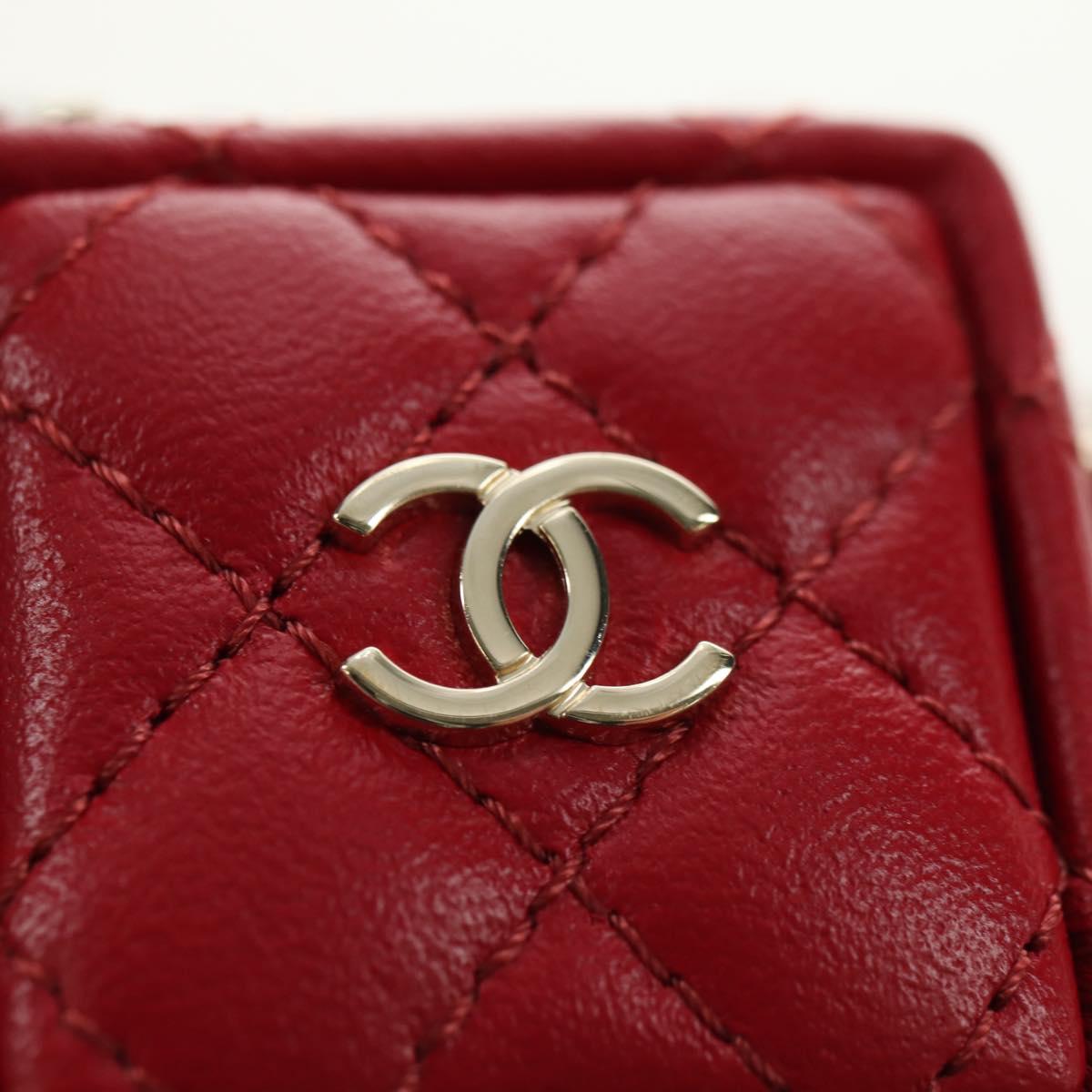 CHANEL Matelasse Bag Charm Lamb Skin Red Gold CC Auth 181875SAM