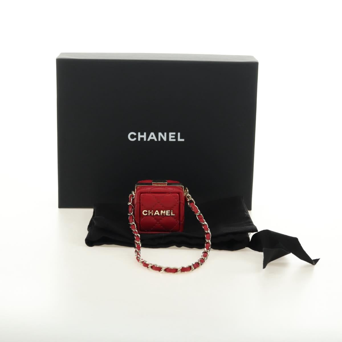 CHANEL Matelasse Bag Charm Lamb Skin Red Gold CC Auth 181875SAM