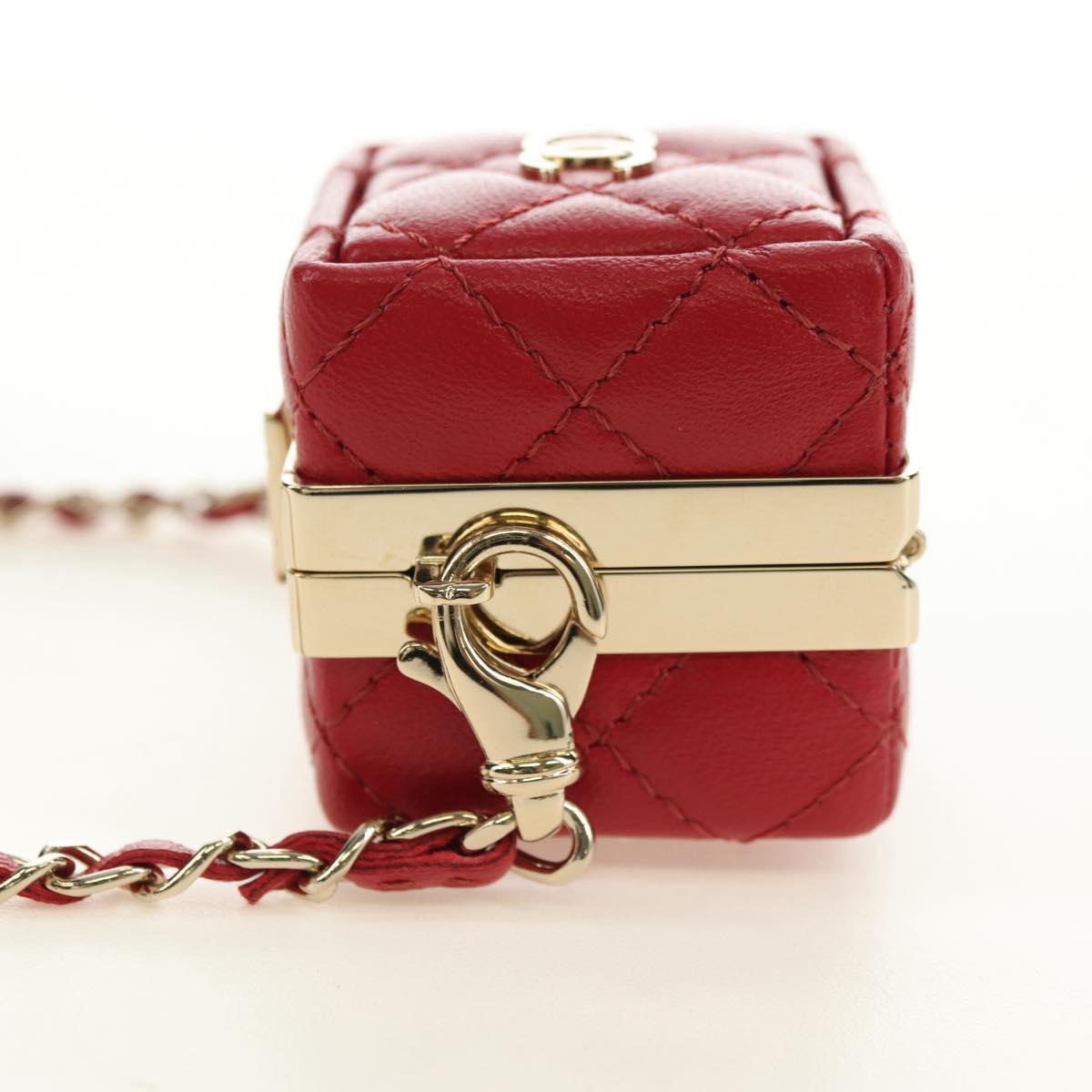 CHANEL Matelasse Bag Charm Lamb Skin Red Gold CC Auth 181875SAM