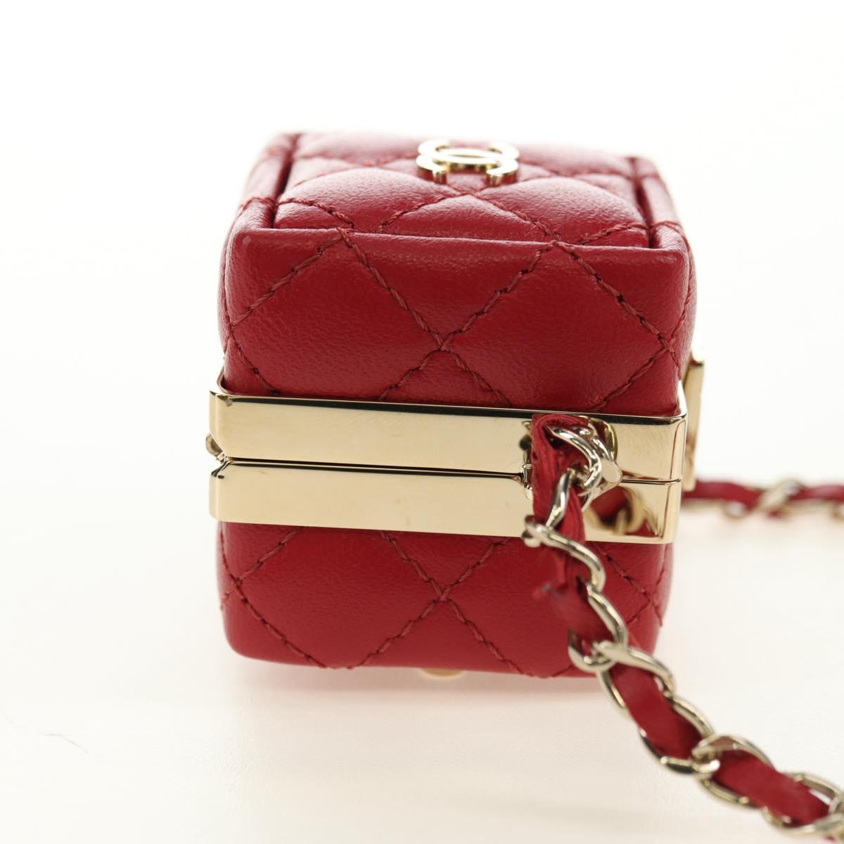 CHANEL Matelasse Bag Charm Lamb Skin Red Gold CC Auth 181875SAM