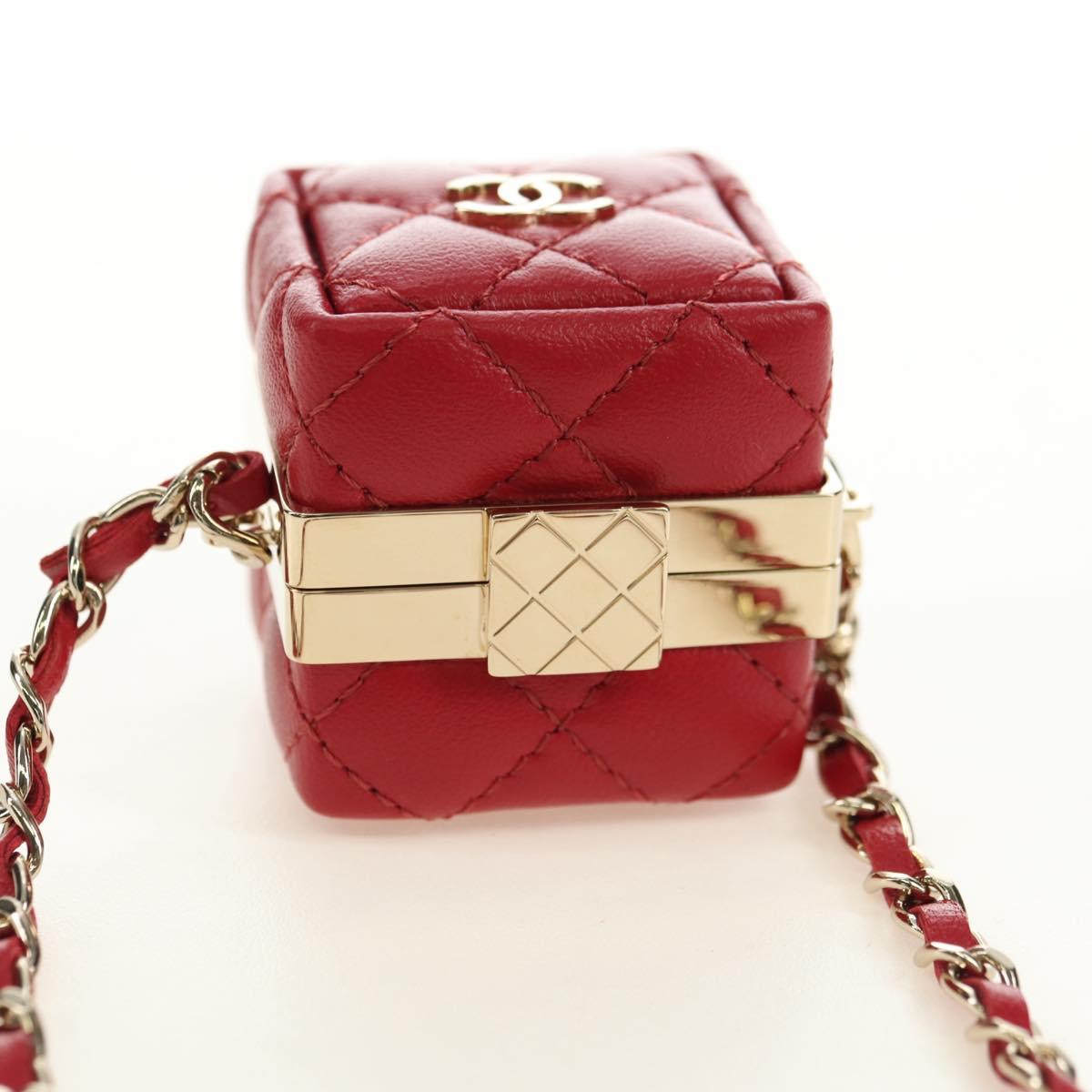 CHANEL Matelasse Bag Charm Lamb Skin Red Gold CC Auth 181875SAM