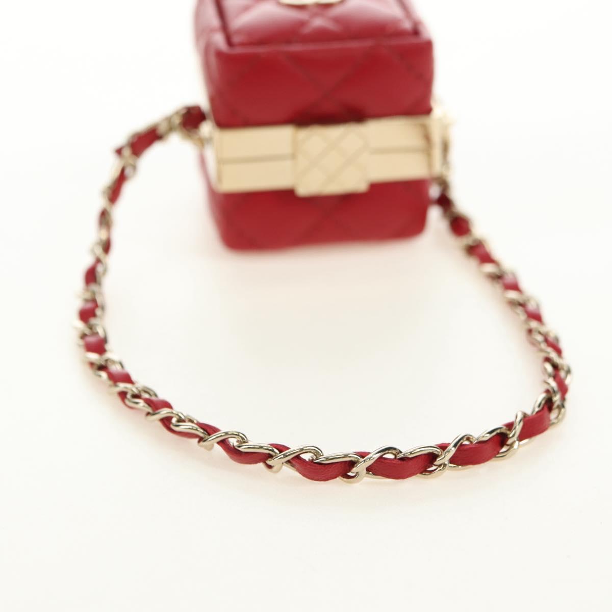 CHANEL Matelasse Bag Charm Lamb Skin Red Gold CC Auth 181875SAM
