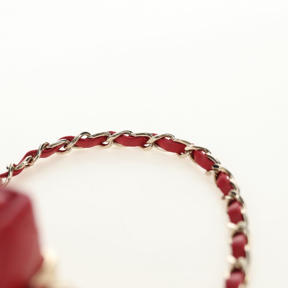 CHANEL Matelasse Bag Charm Lamb Skin Red Gold CC Auth 181875SAM