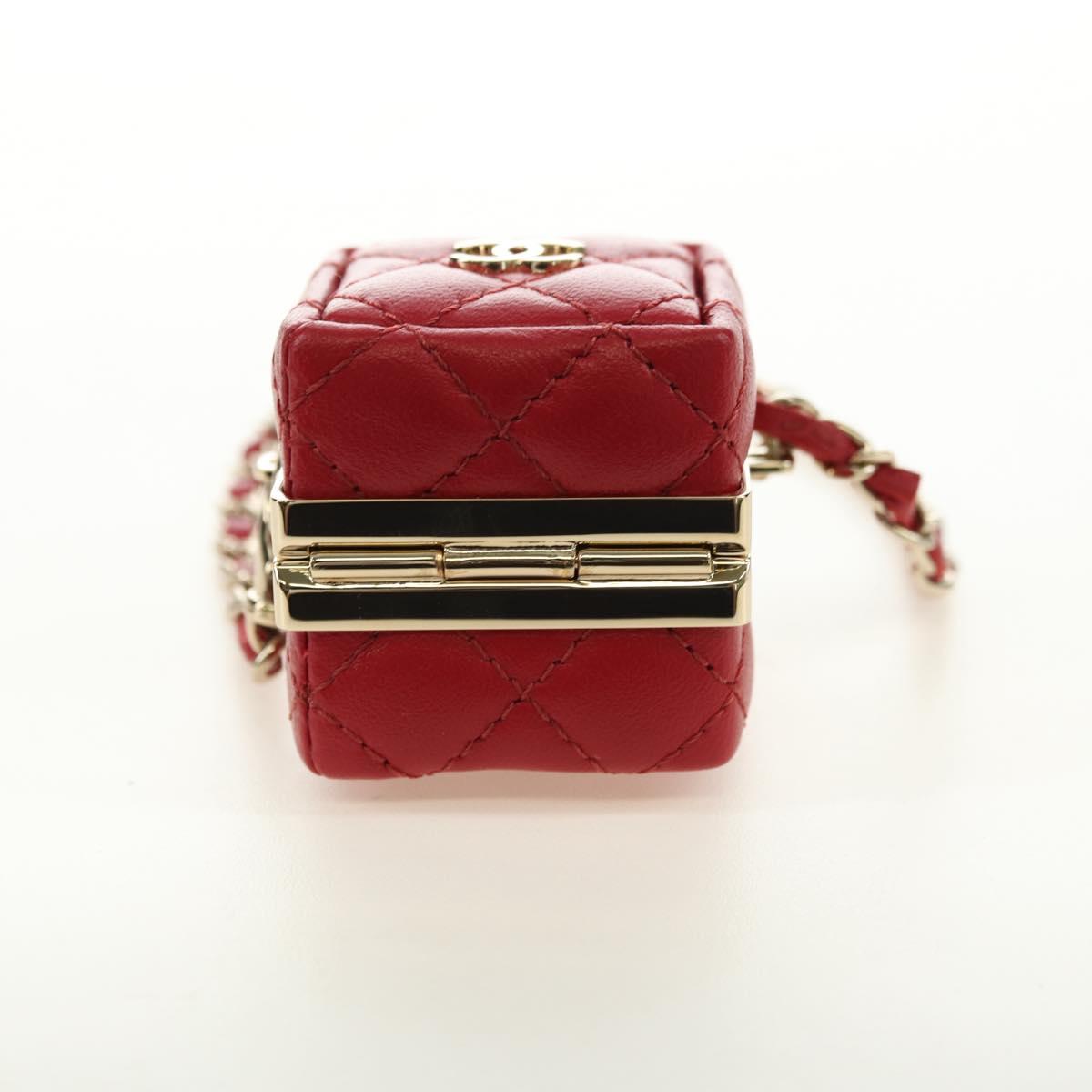 CHANEL Matelasse Bag Charm Lamb Skin Red Gold CC Auth 181875SAM