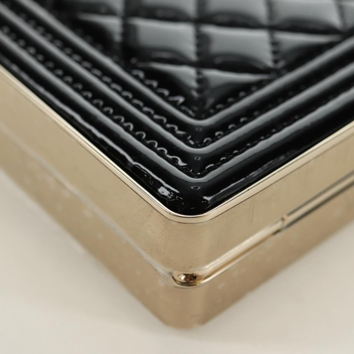 CHANEL Matelasse Boy Chanel Chain Wallet Bag Patent Black Gold CC Auth 181876SAM