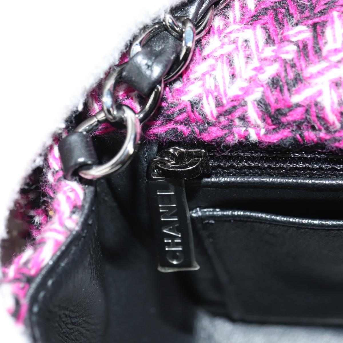 CHANEL Matelasse 21 Chain Shoulder Bag Tweed Pink Silver CC Auth 181879SAM