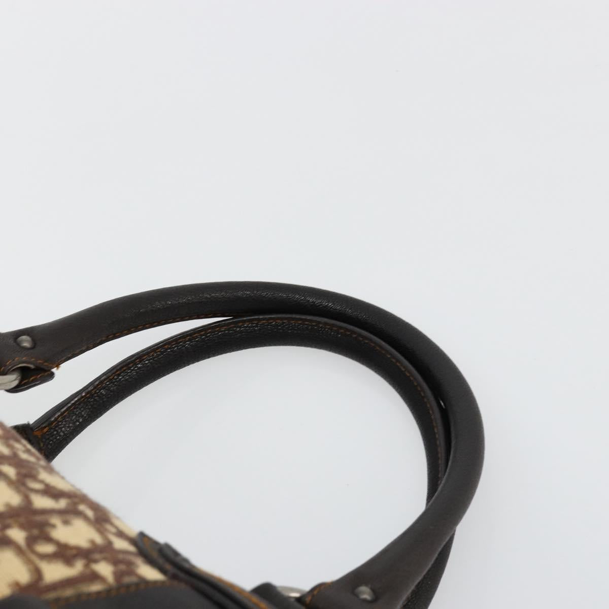 Christian Dior Trotter Canvas Hand Bag Brown Silver Auth 181890V