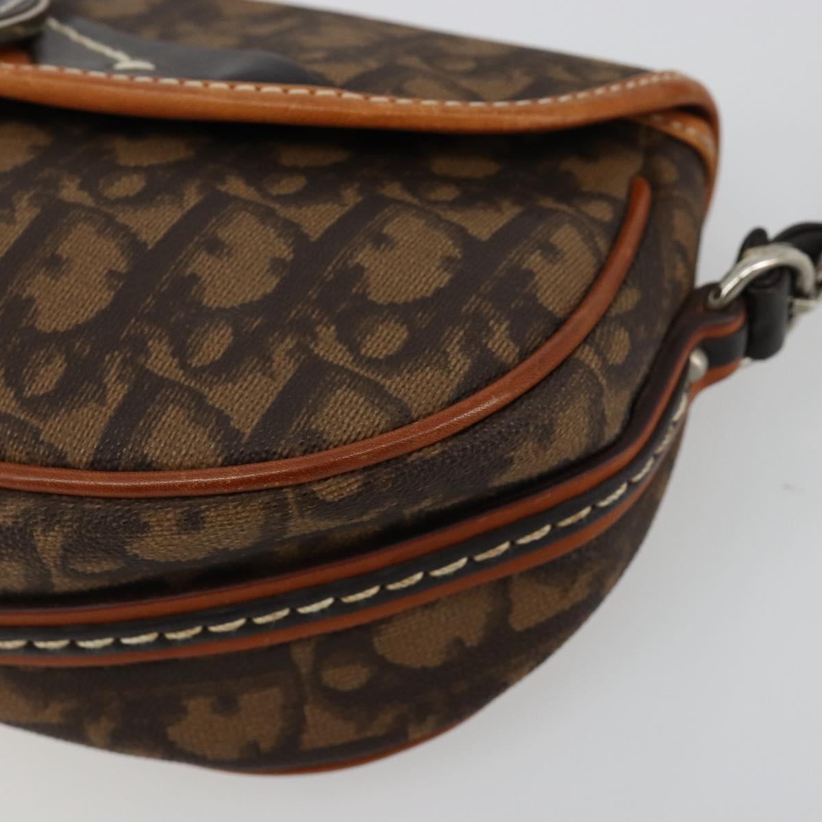 Christian Dior Trotter Canvas Romantic Bag PVC Brown Silver Auth 181891V