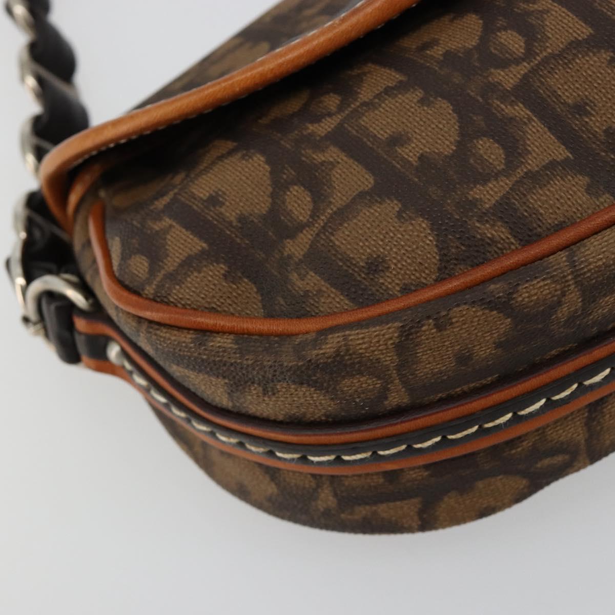 Christian Dior Trotter Canvas Romantic Bag PVC Brown Silver Auth 181891V