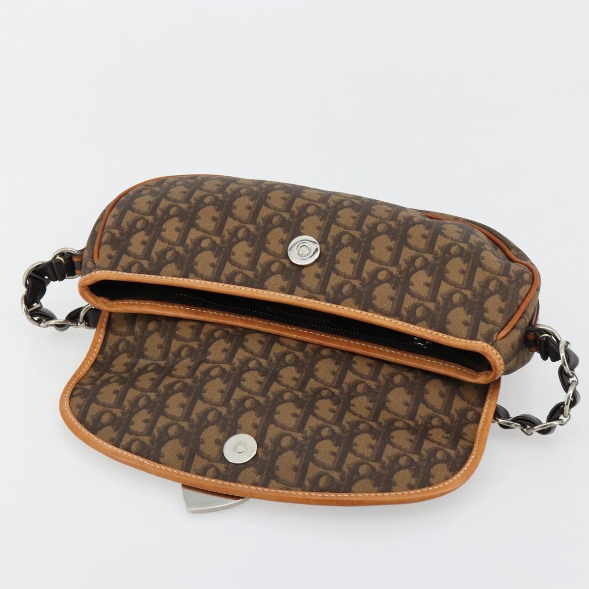Christian Dior Trotter Canvas Romantic Bag PVC Brown Silver Auth 181891V