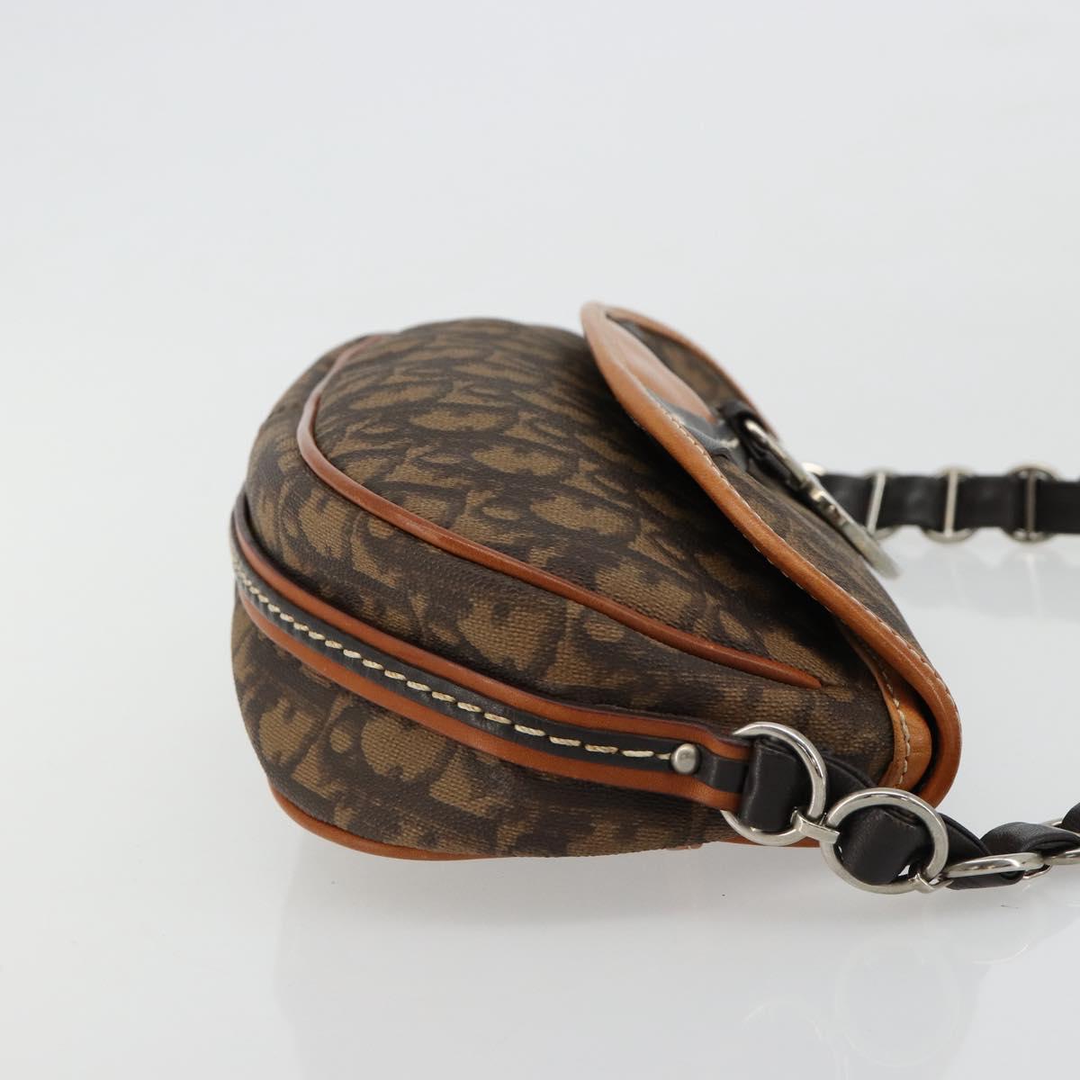 Christian Dior Trotter Canvas Romantic Bag PVC Brown Silver Auth 181891V