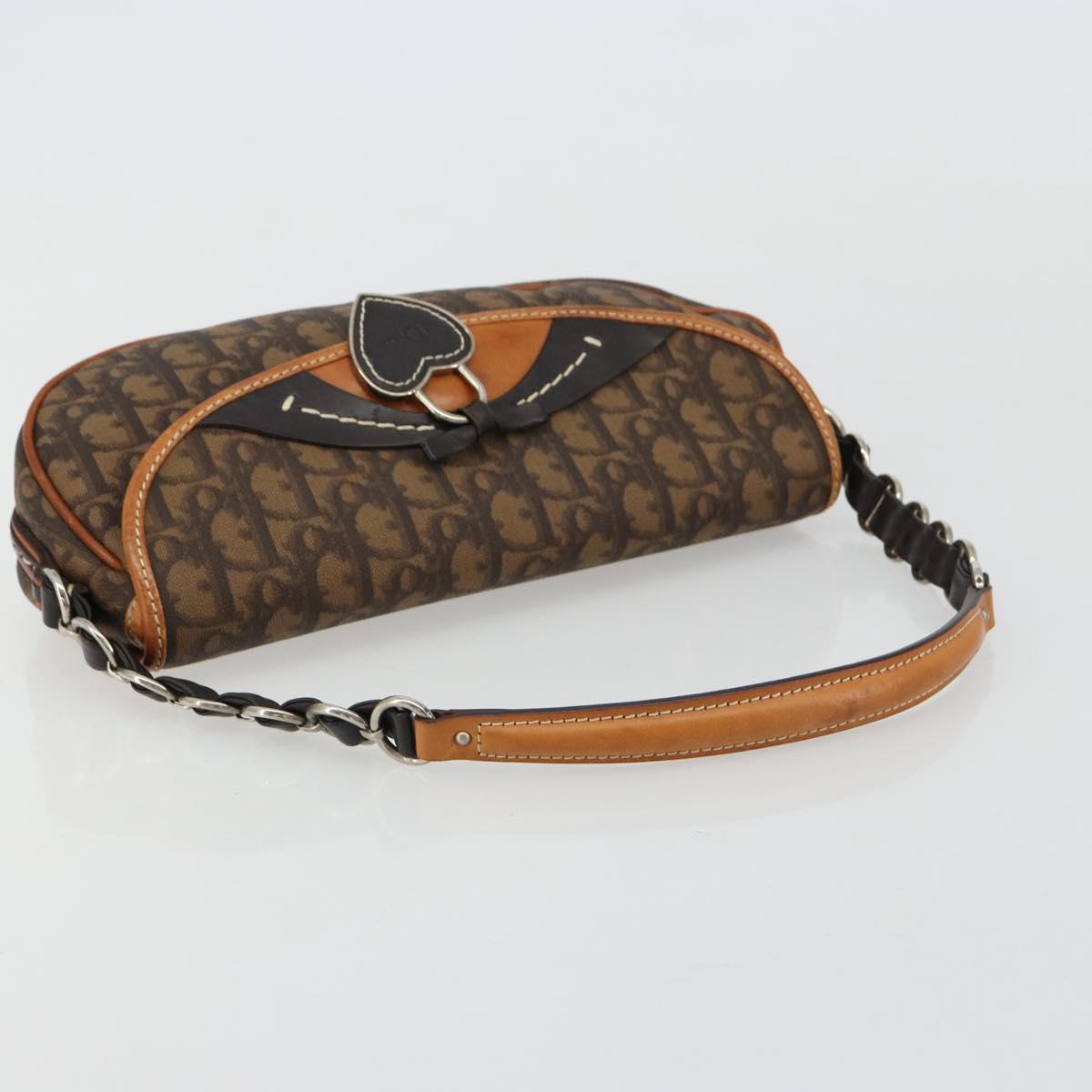 Christian Dior Trotter Canvas Romantic Bag PVC Brown Silver Auth 181891V