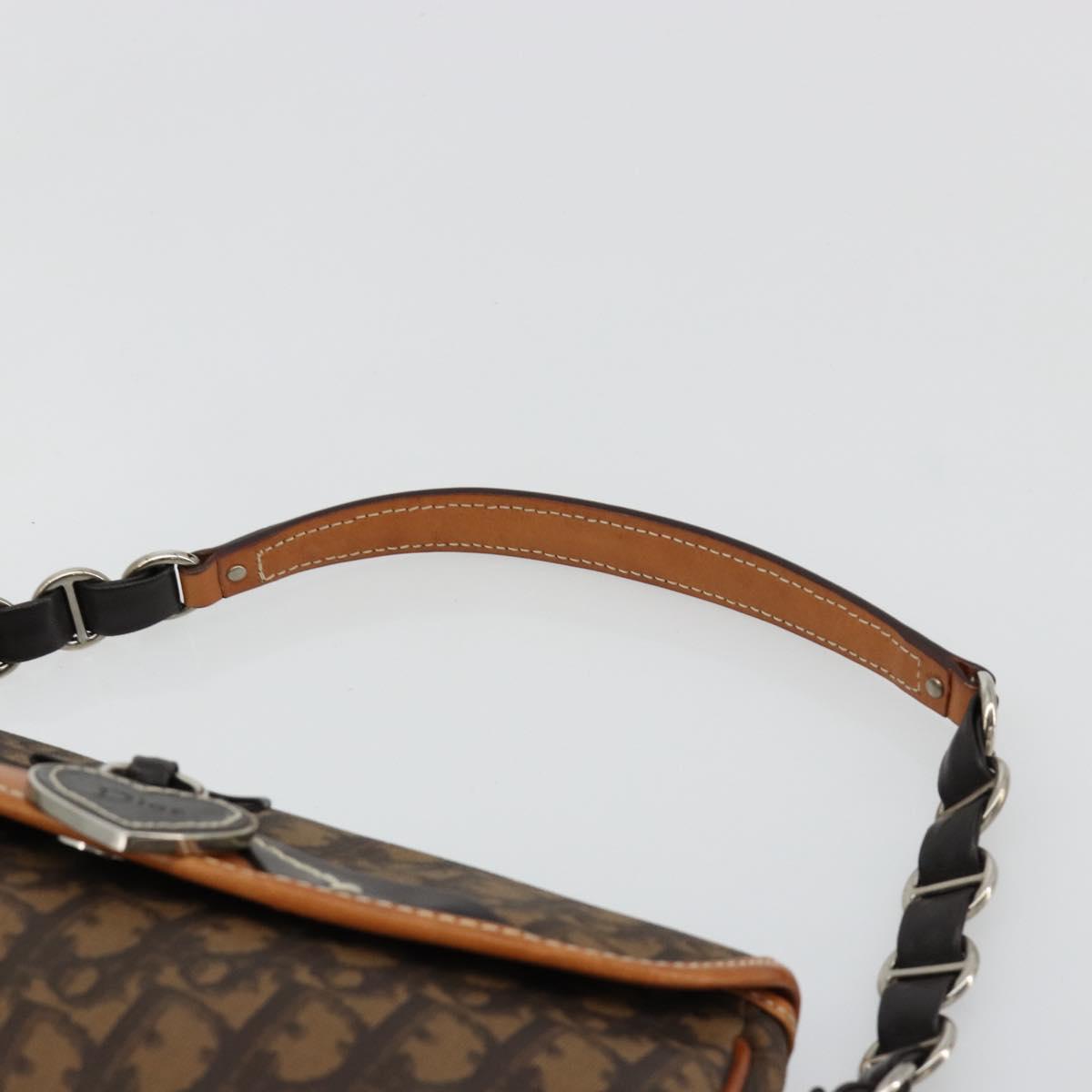 Christian Dior Trotter Canvas Romantic Bag PVC Brown Silver Auth 181891V