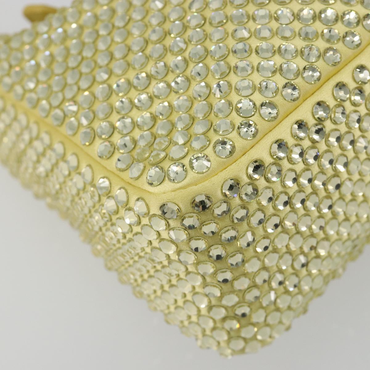 PRADA Rhinestone Hand Bag Satin Yellow Silver Auth 181892SM