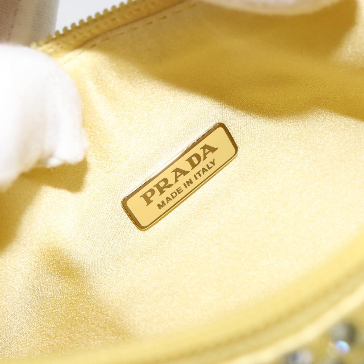 PRADA Rhinestone Hand Bag Satin Yellow Silver Auth 181892SM
