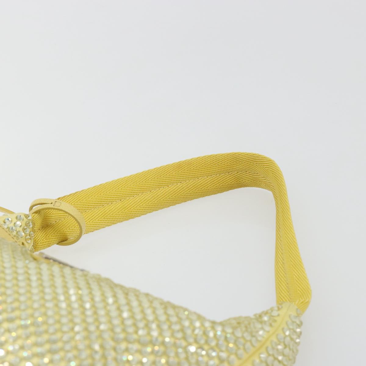 PRADA Rhinestone Hand Bag Satin Yellow Silver Auth 181892SM
