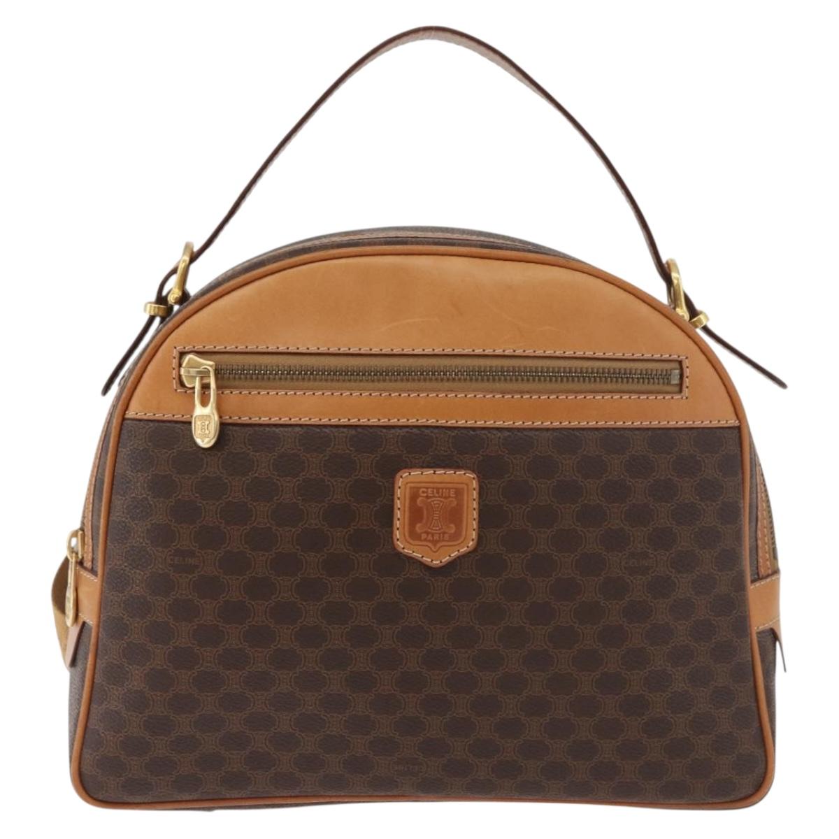 CELINE Macadam Canvas Backpack PVC Leather Brown Gold Auth 181895A